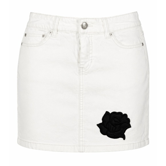 White House Black Market Dresses & Skirts - White House Black Market Denim Mini Skirt Women Size 2 White Floral Stretch